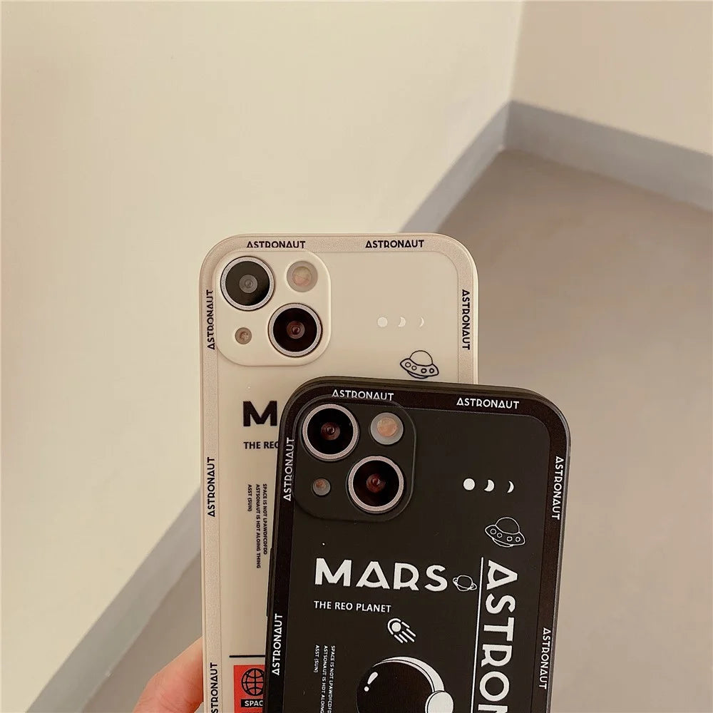 For iPhone 14 Mars Astronaut Pattern Anti-drop Phone Case Precise Cutout Soft TPU Cover - Black - 6