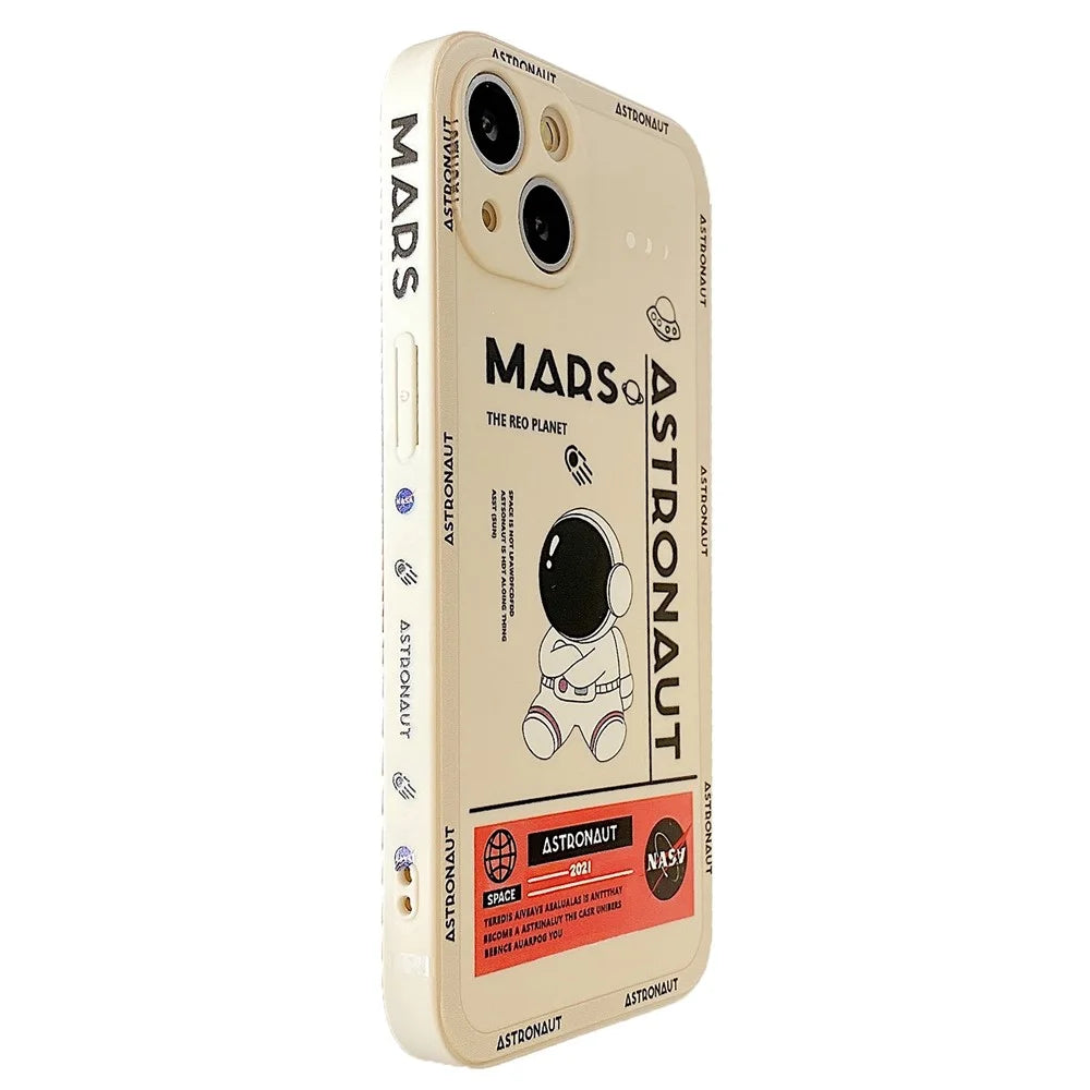 For iPhone 14 Plus Soft TPU Phone Case Precise Cutout Mars Astronaut Pattern Shockproof Cover - White - 1