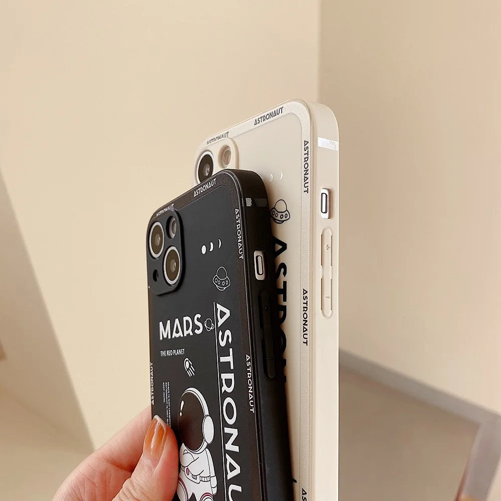 For iPhone 14 Plus Soft TPU Phone Case Precise Cutout Mars Astronaut Pattern Shockproof Cover - White - 4