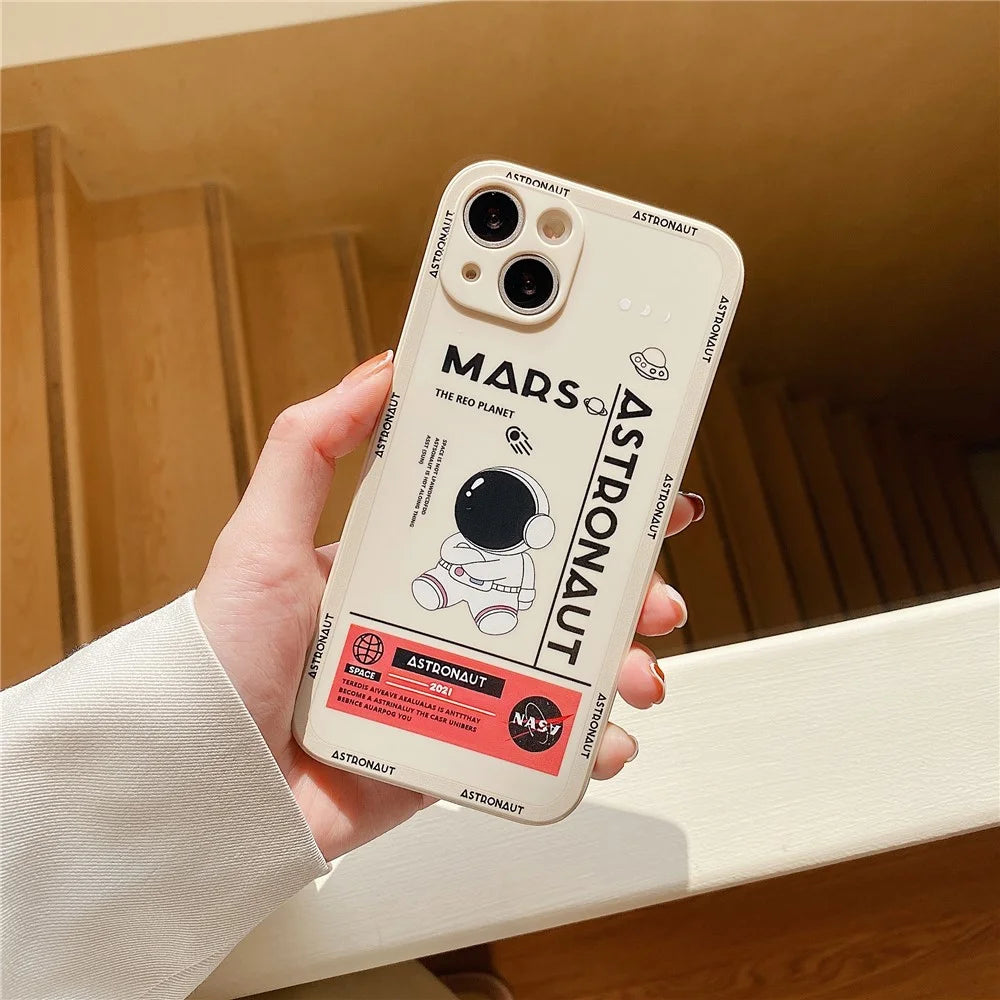 For iPhone 14 Plus Soft TPU Phone Case Precise Cutout Mars Astronaut Pattern Shockproof Cover - White - 7