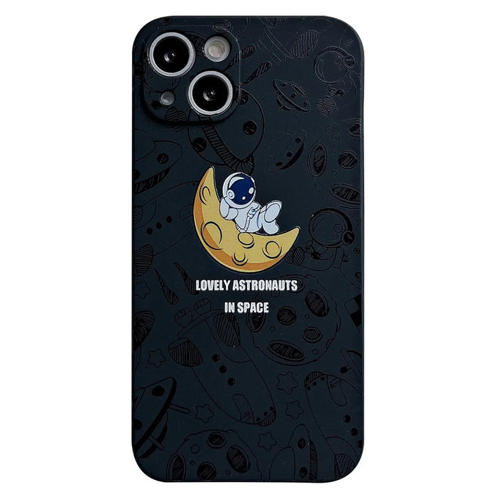 For iPhone 13 6.1 inch Lovely Astronaut Phone Case Precise Cutout Soft TPU Anti-scratch Cover - Black - 1
