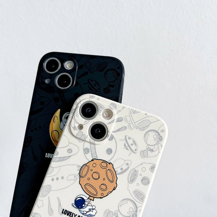 For iPhone 13 6.1 inch Lovely Astronaut Phone Case Precise Cutout Soft TPU Anti-scratch Cover - Black - 2
