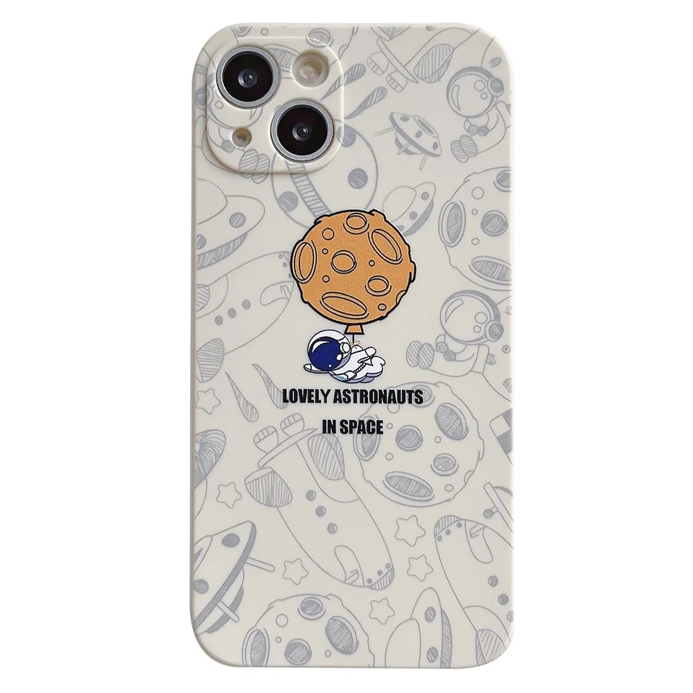 For iPhone 14 Space Astronaut Pattern TPU Phone Case Precise Cutout Anti-scratch Back Cover - White - 1