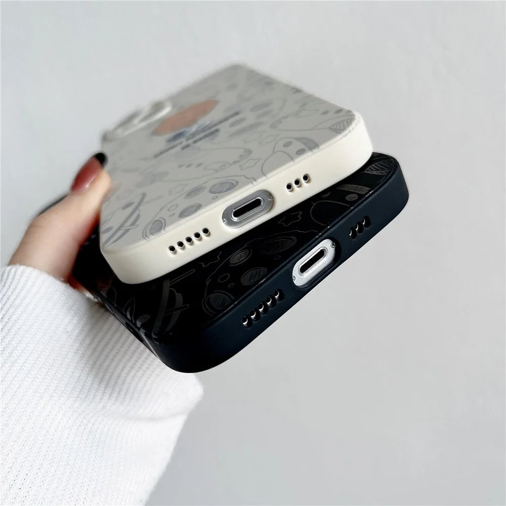 For iPhone 14 Space Astronaut Pattern TPU Phone Case Precise Cutout Anti-scratch Back Cover - White - 4