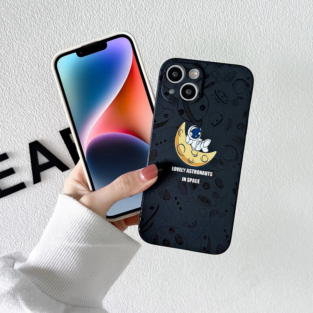 For iPhone 14 Space Astronaut Pattern TPU Phone Case Precise Cutout Anti-scratch Back Cover - White - 5
