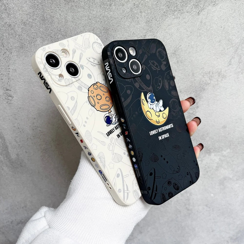 For iPhone 14 Space Astronaut Pattern TPU Phone Case Precise Cutout Anti-scratch Back Cover - White - 6