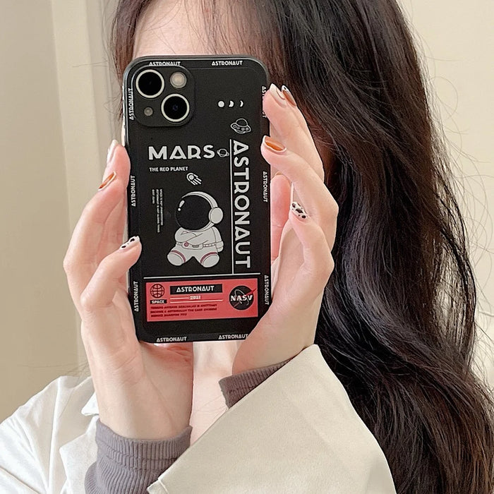 For iPhone 13 6.1 inch Mars Astronaut Pattern Soft TPU Phone Case Precise Cutout Protective Cover - Black - 3