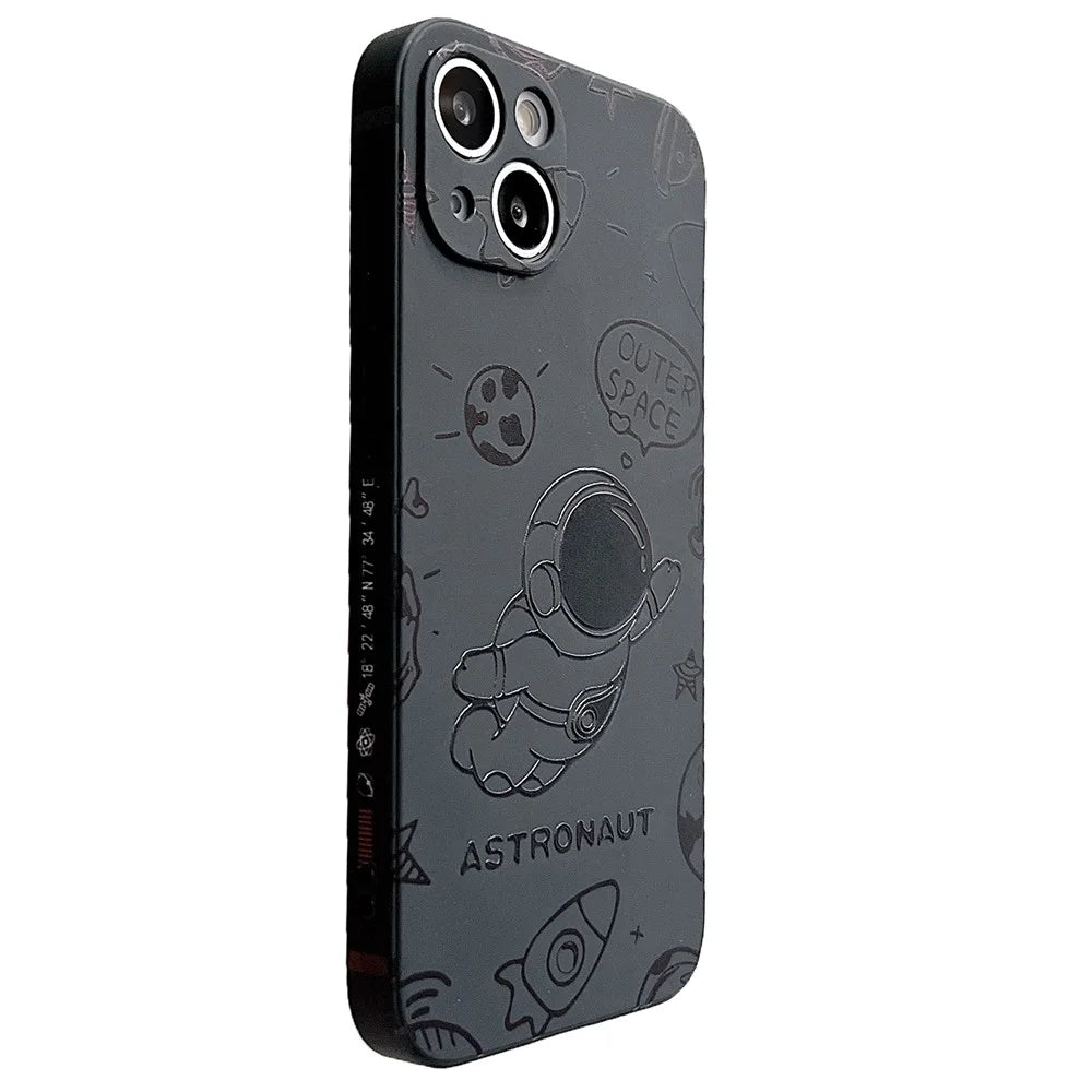 For iPhone 14 Precise Cutout Phone Shell Space Astronaut Pattern Phone Case TPU Phone Cover - Black - 1