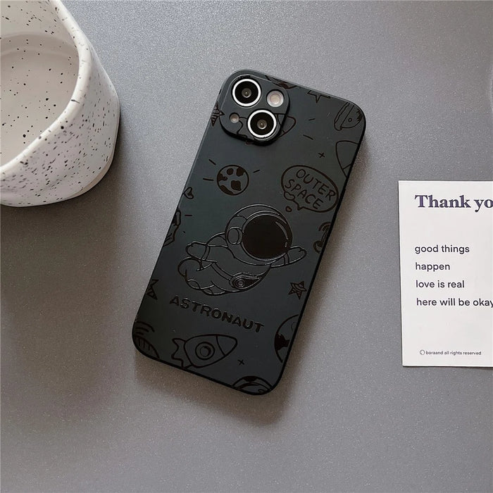 For iPhone 14 Precise Cutout Phone Shell Space Astronaut Pattern Phone Case TPU Phone Cover - Black - 2
