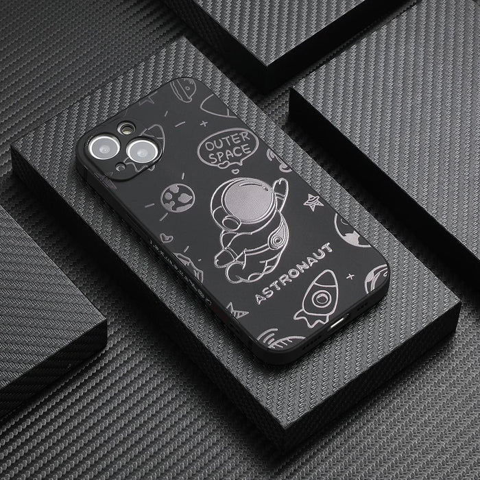 For iPhone 14 Precise Cutout Phone Shell Space Astronaut Pattern Phone Case TPU Phone Cover - Black - 3