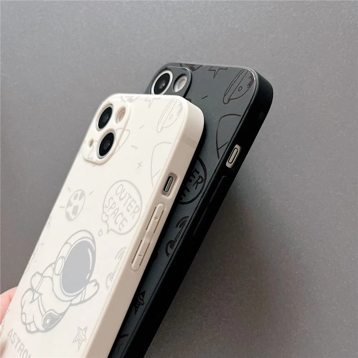 For iPhone 14 Precise Cutout Phone Shell Space Astronaut Pattern Phone Case TPU Phone Cover - Black - 4