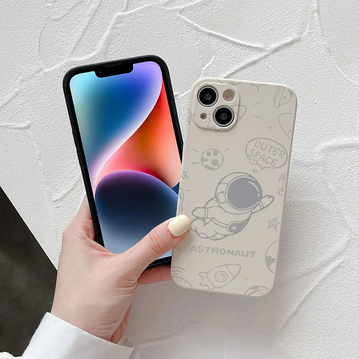 For iPhone 14 Precise Cutout Phone Shell Space Astronaut Pattern Phone Case TPU Phone Cover - Black - 5