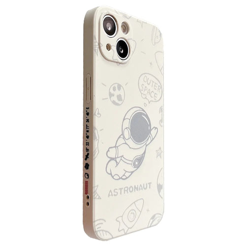 For iPhone 14 Plus Space Astronaut Pattern Phone Case Soft TPU Precise Cutout Phone Shell Cover - White - 1
