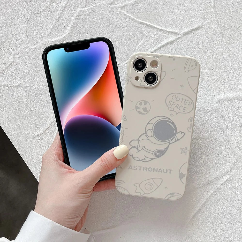 For iPhone 14 Plus Space Astronaut Pattern Phone Case Soft TPU Precise Cutout Phone Shell Cover - White - 5