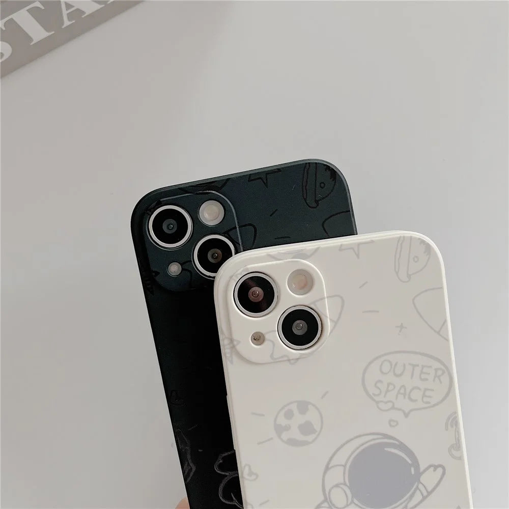 For iPhone 14 Plus Space Astronaut Pattern Phone Case Soft TPU Precise Cutout Phone Shell Cover - White - 6