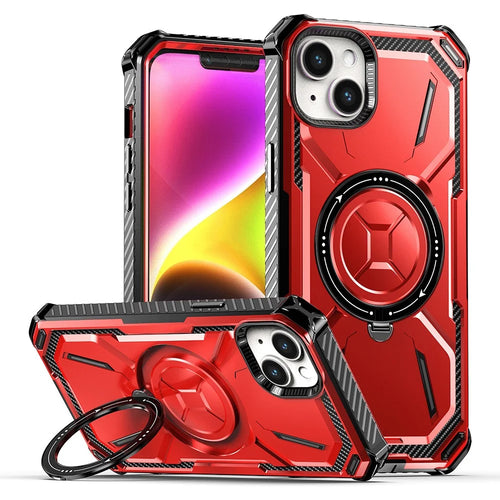 Magnetic Phone Case for iPhone 13 , PC+TPU Ring Kickstand Phone Cover Compatible with MagSafe - Red - 1