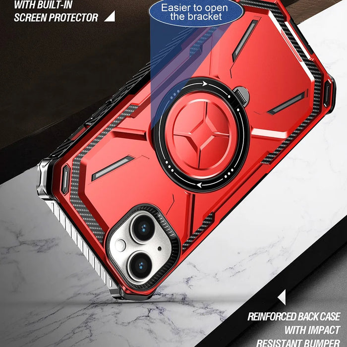 Magnetic Phone Case for iPhone 13 , PC+TPU Ring Kickstand Phone Cover Compatible with MagSafe - Red - 5