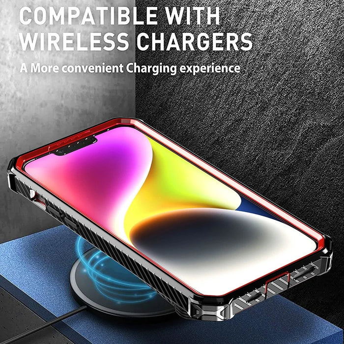 Magnetic Phone Case for iPhone 13 , PC+TPU Ring Kickstand Phone Cover Compatible with MagSafe - Red - 7