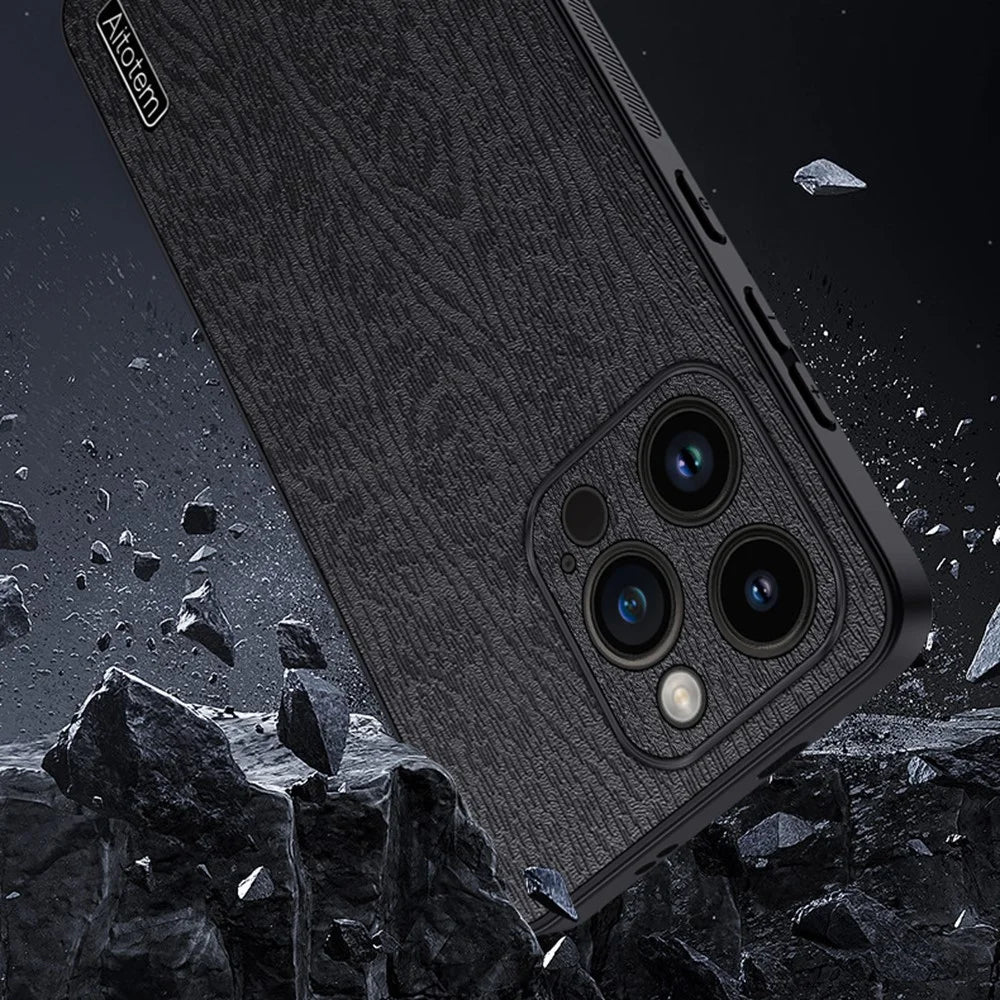 Wood Grain Phone Case for iPhone 13 Pro Max 6.7 inch PU Leather PC TPU Shell with Camera Lens Protector - Grey - 4
