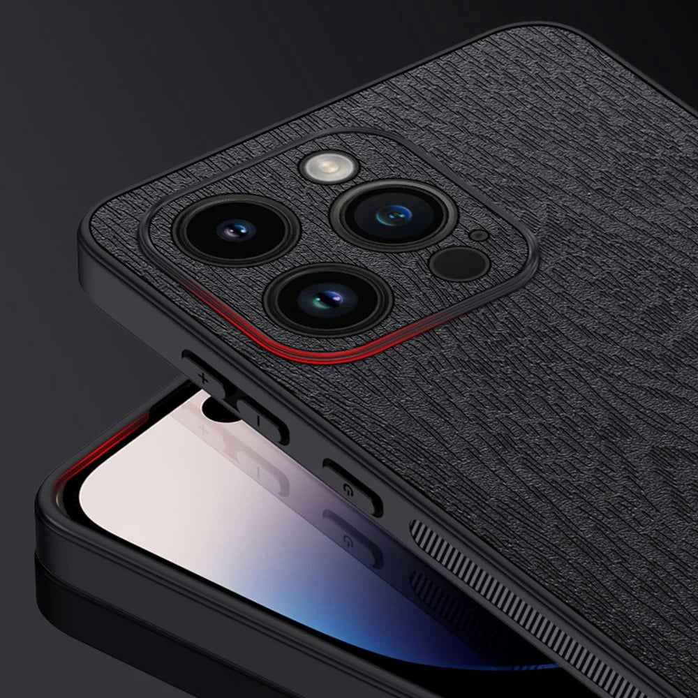 Wood Grain Phone Case for iPhone 13 Pro Max 6.7 inch PU Leather PC TPU Shell with Camera Lens Protector - Grey - 5
