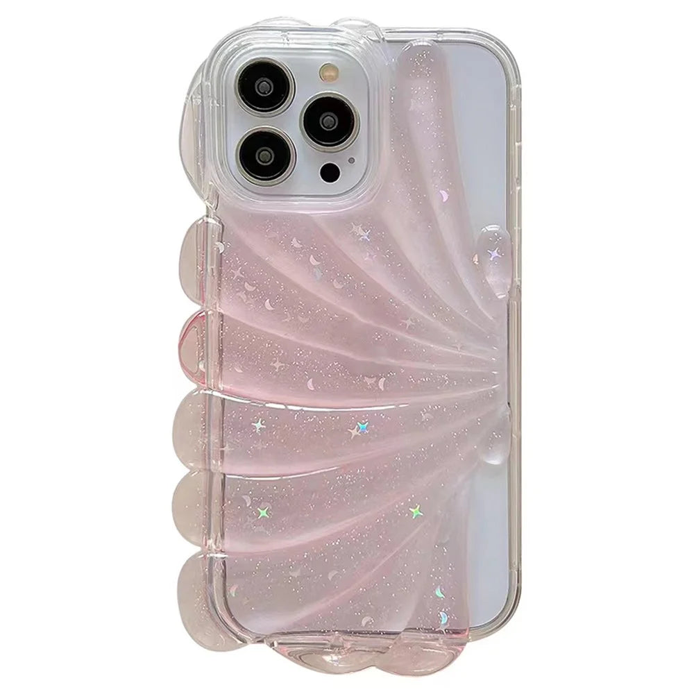 For iPhone 14 Pro Max Sparkly Star Epoxy Phone Case Soft TPU Cute 3D Sea Shell Anti-Slip Cover - Pink - 1