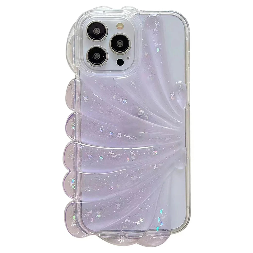 For iPhone 14 Pro Epoxy Personalised TPU Mobile Phone Case Sea Shell Glitter Star Design Cover - Purple - 1