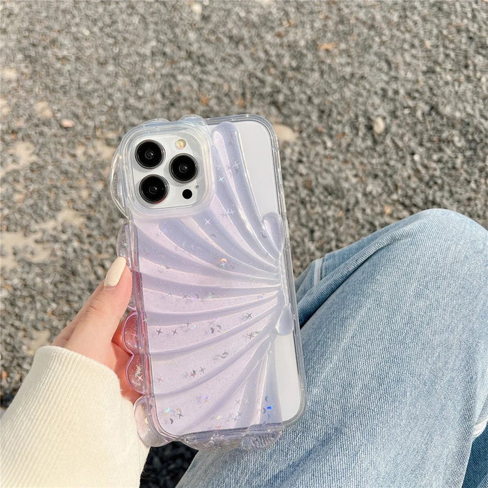 For iPhone 14 Pro Epoxy Personalised TPU Mobile Phone Case Sea Shell Glitter Star Design Cover - Purple - 2