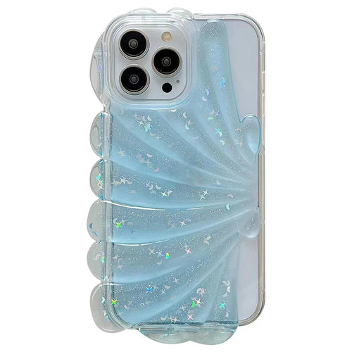 For iPhone 13 Pro Max 6.7 inch Glitter Star Epoxy Phone Case Soft TPU Sea Shell Shockproof Cover - Blue - 1