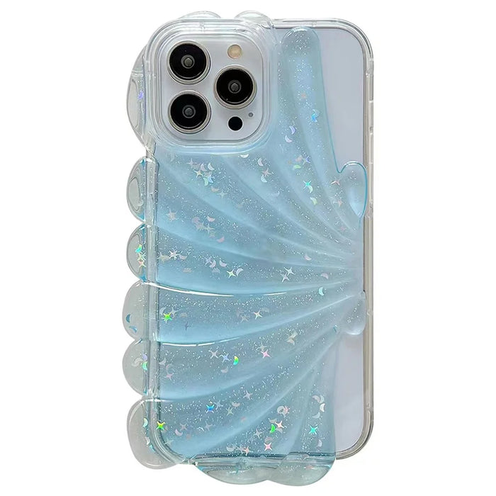 For iPhone 13 Pro Max 6.7 inch Glitter Star Epoxy Phone Case Soft TPU Sea Shell Shockproof Cover - Blue - 1