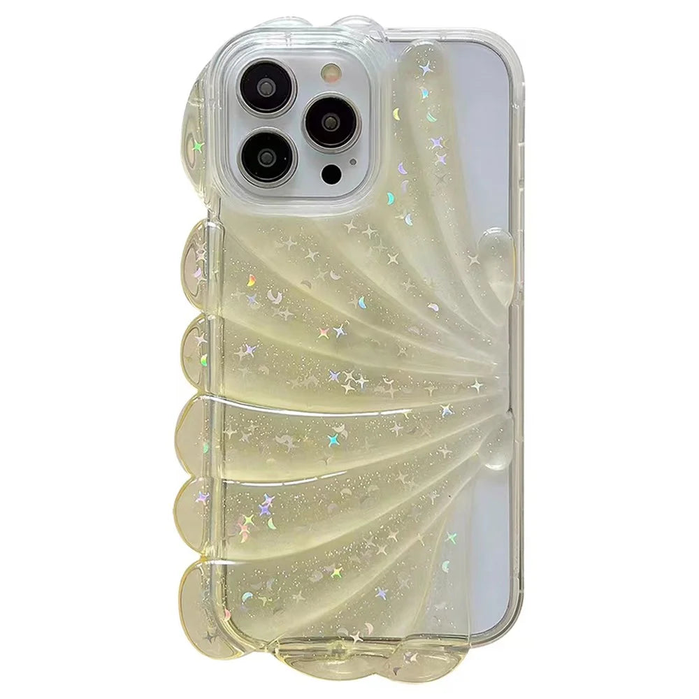 For iPhone 13 Pro 6.1 inch Sea Shell Style Phone Case Soft TPU Glitter Epoxy Star Protective Cover - Yellow - 1