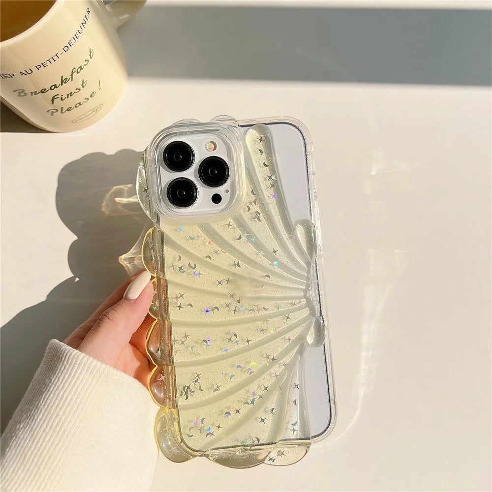 For iPhone 13 Pro 6.1 inch Sea Shell Style Phone Case Soft TPU Glitter Epoxy Star Protective Cover - Yellow - 2