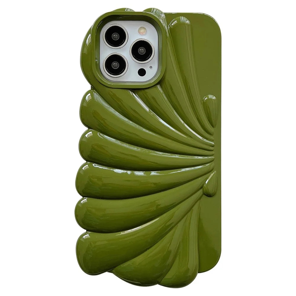 For iPhone 13 Pro 6.1 inch Glossy Surface Seashell Shape Phone Case Soft TPU Phone Shell Cover - Green - 1