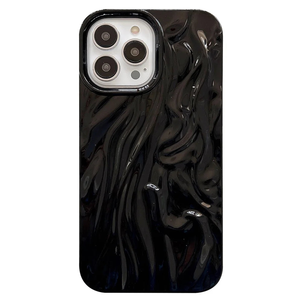 For iPhone 14 Pro Pleat Design Glossy Phone Case Drop-proof Soft TPU Back Protective Cover - Black - 1