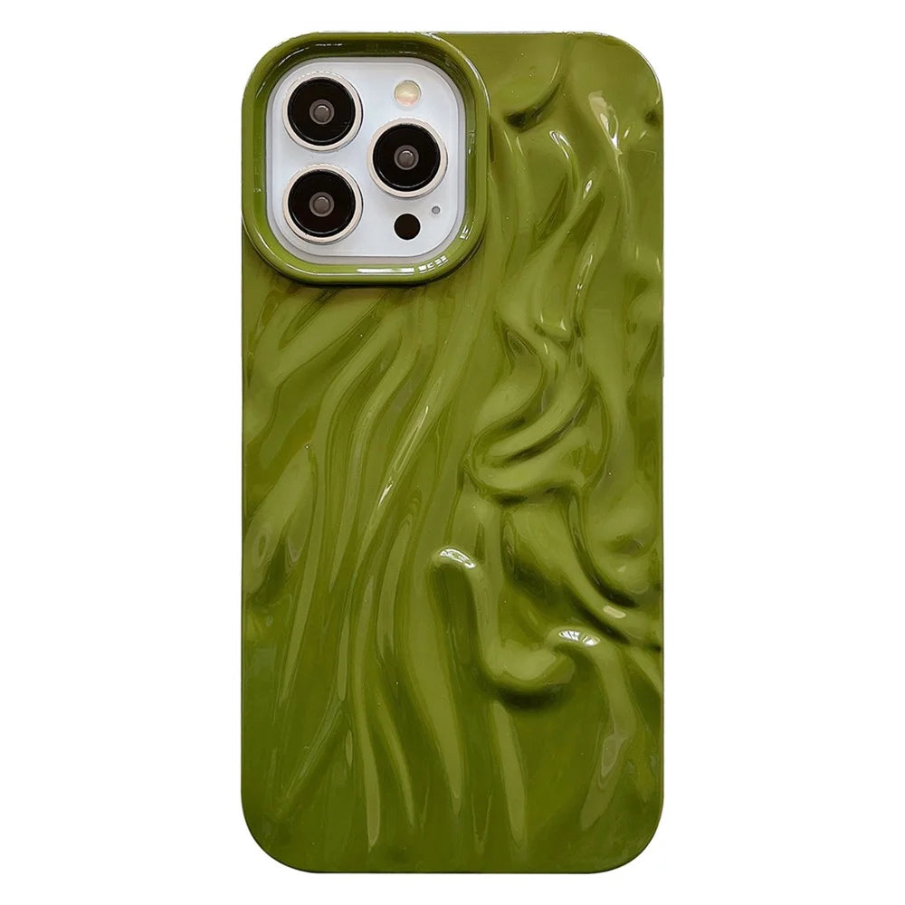 For iPhone 14 Pro Max Back Protective Cover, Pleat Design Drop-proof Soft TPU Glossy Phone Case - Green - 1