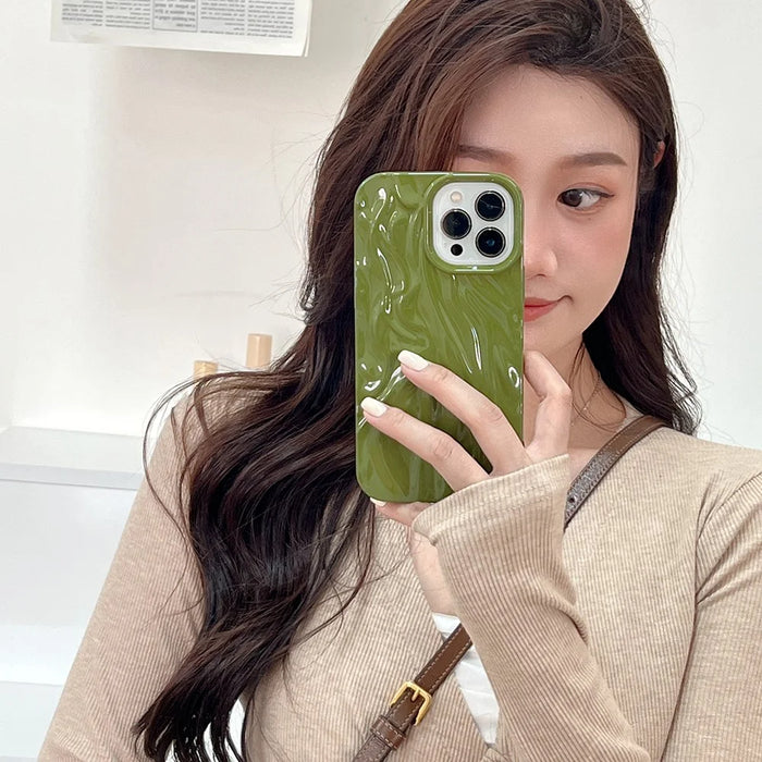 For iPhone 14 Pro Max Back Protective Cover, Pleat Design Drop-proof Soft TPU Glossy Phone Case - Green - 7
