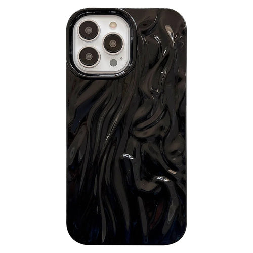 For iPhone 13 Pro Max 6.7 inch Shockproof Pleat Design Glossy Phone Case Soft TPU Back Cover - Black - 1