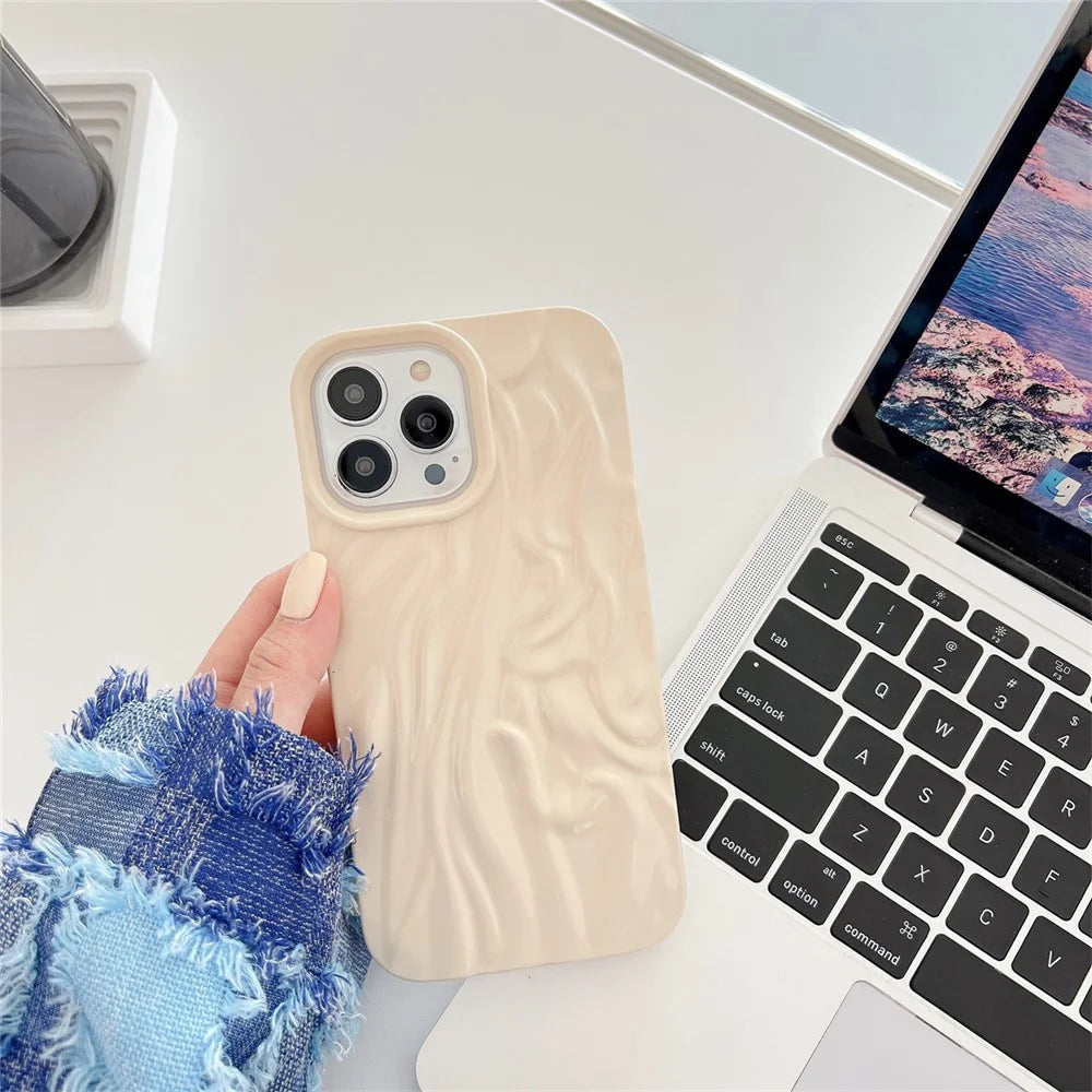 Glossy Phone Case for iPhone 13 Pro 6.1 inch Pleat Design Drop-proof Soft TPU Back Protective Cover - Beige - 2