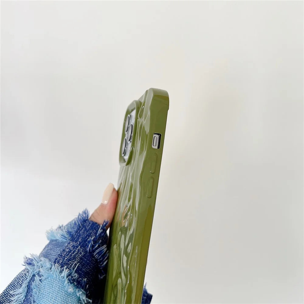 Glossy Phone Case for iPhone 13 Pro 6.1 inch Pleat Design Drop-proof Soft TPU Back Protective Cover - Beige - 5