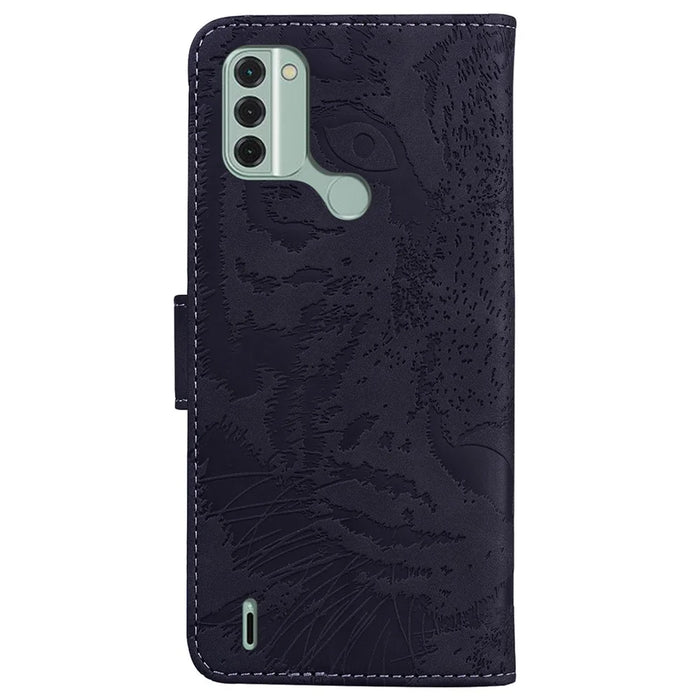 For Nokia C31 4G PU Leather Wallet Stand Case Tiger Imprinted Shockproof Phone Cover - Black - 7