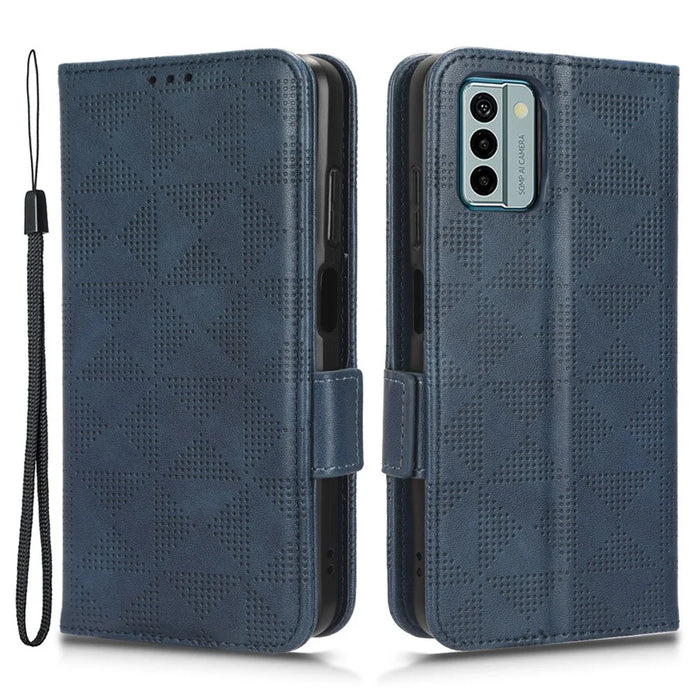 For Nokia G22 Wallet Phone Leather Case Imprinted Triangle Cell Phone Stand Cover - Blue - 1