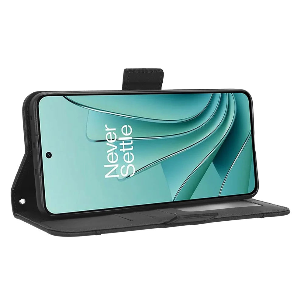 For OnePlus Nord 3 5G / Ace 2V Phone Leather Case Multiple Card Slots Phone Cover with Wallet Stand - Black - 3
