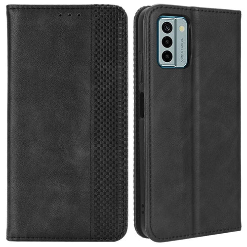 For Nokia G22 PU Leather Retro Phone Case Wallet Stand Magnetic Flip Cover - Black - 1