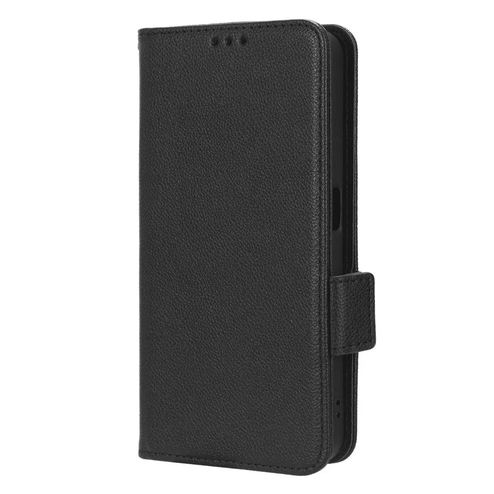 For Realme V30 5G / V30t Phone Wallet Case PU Leather Litchi Texture Magnetic Clasp Stand Phone Cover - Black - 7