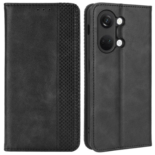 For OnePlus Nord 3 5G / Ace 2V Retro Phone Case PU Leather+TPU Phone Cover with Wallet Stand - Black - 1