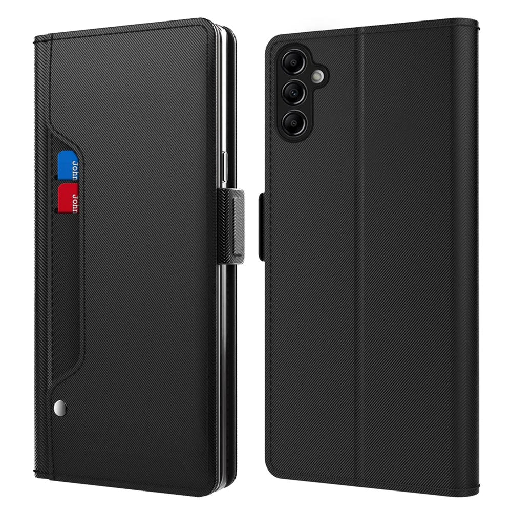For Samsung Galaxy A14 4G / 5G Leather Flip Case Card Holder Stand Makeup Mirror Phone Case - Black - 1