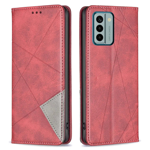 For Nokia G22 Splicing PU Leather Card Holder Protective Shell Imprinting Pattern Cell Phone Stand Case - Red - 1