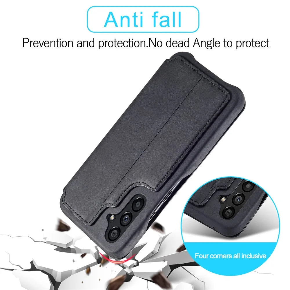 LC.IMEEKE For Samsung Galaxy A54 5G Stand Leather Phone Case Card Slot Smartphone Cover - Black - 4