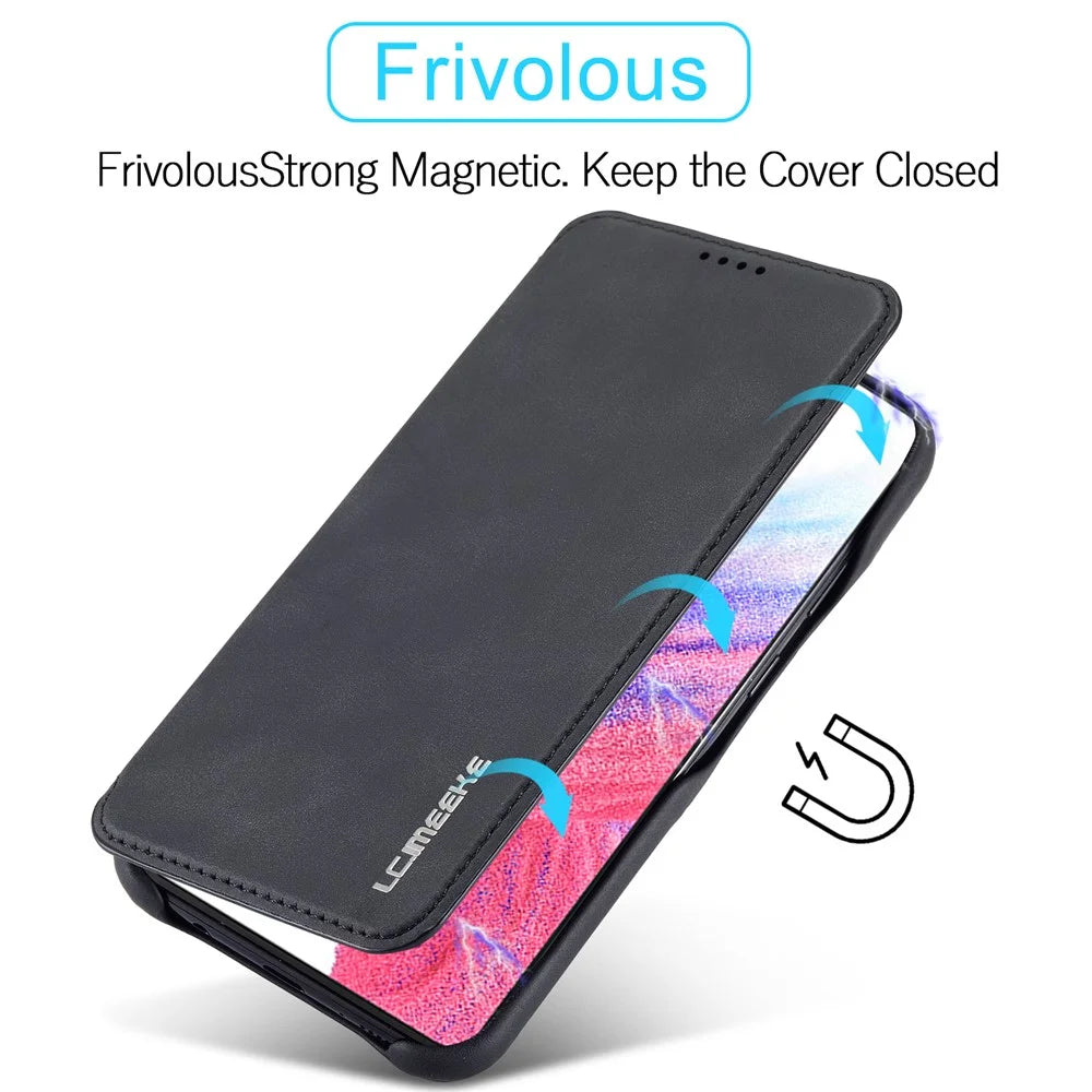 LC.IMEEKE For Samsung Galaxy A54 5G Stand Leather Phone Case Card Slot Smartphone Cover - Black - 5