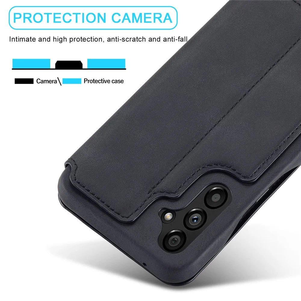 LC.IMEEKE For Samsung Galaxy A54 5G Stand Leather Phone Case Card Slot Smartphone Cover - Black - 6