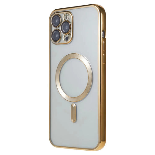 For iPhone 12 Pro Max 6.7 inch Clear TPU Phone Case Precise Cutouts Magnetic Cover with Lens Protector - Gold - 1